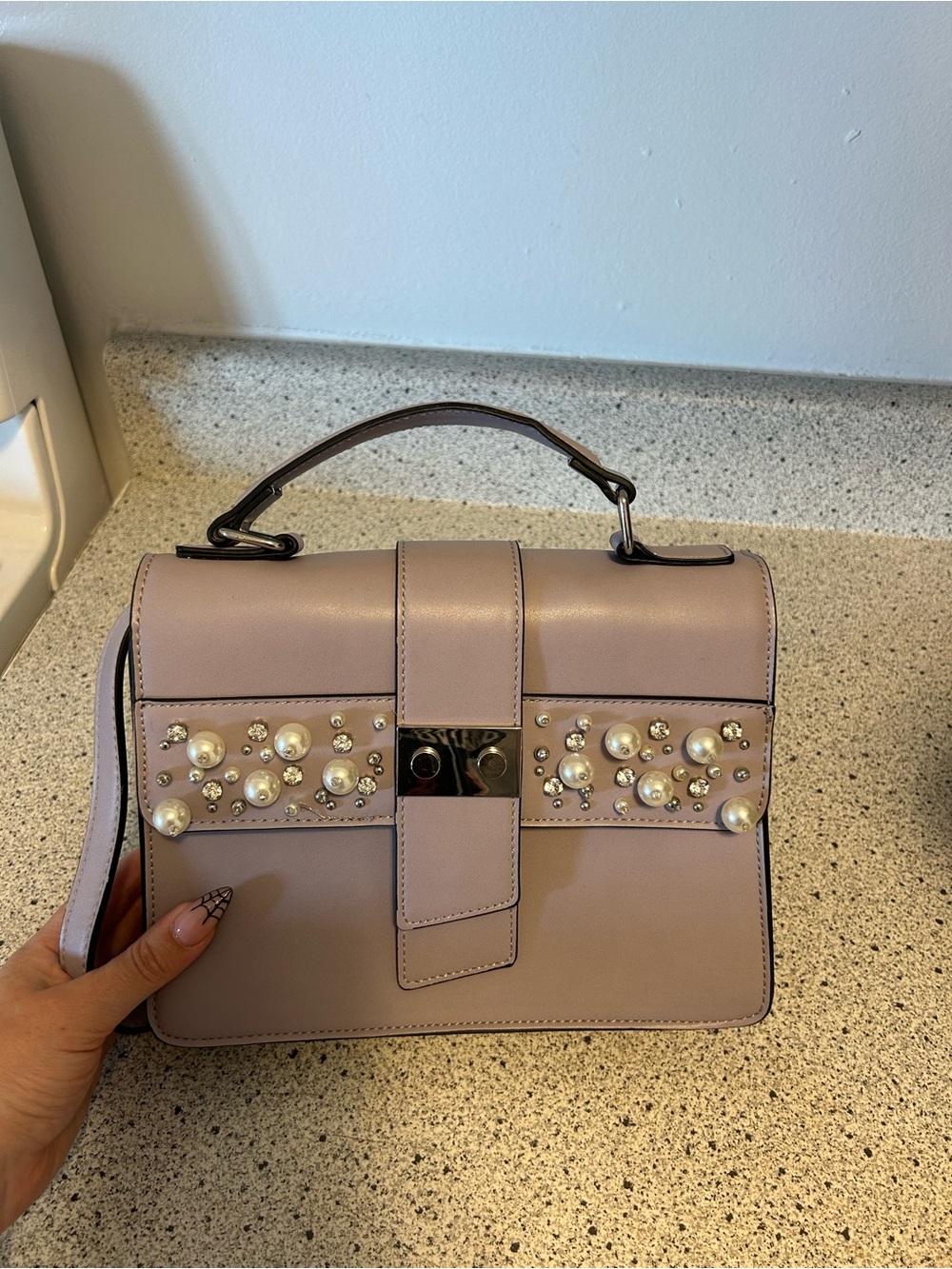 Never Used Lilac + Pearl-Embellished Women’s Top Handle Bag
